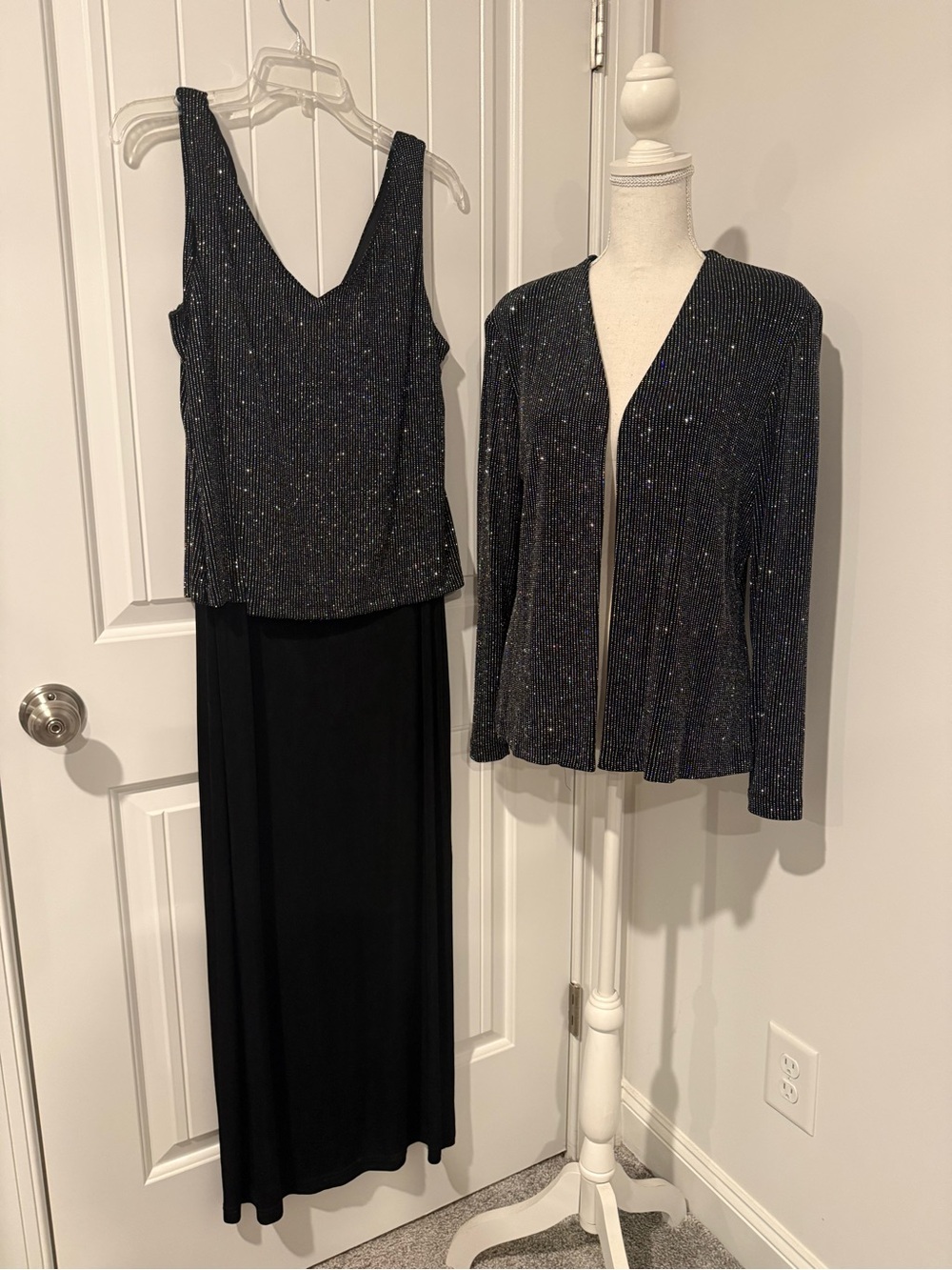Ronni Nicole Black Metallic Sparkle Maxi with Matching Jacket and Tank Top
